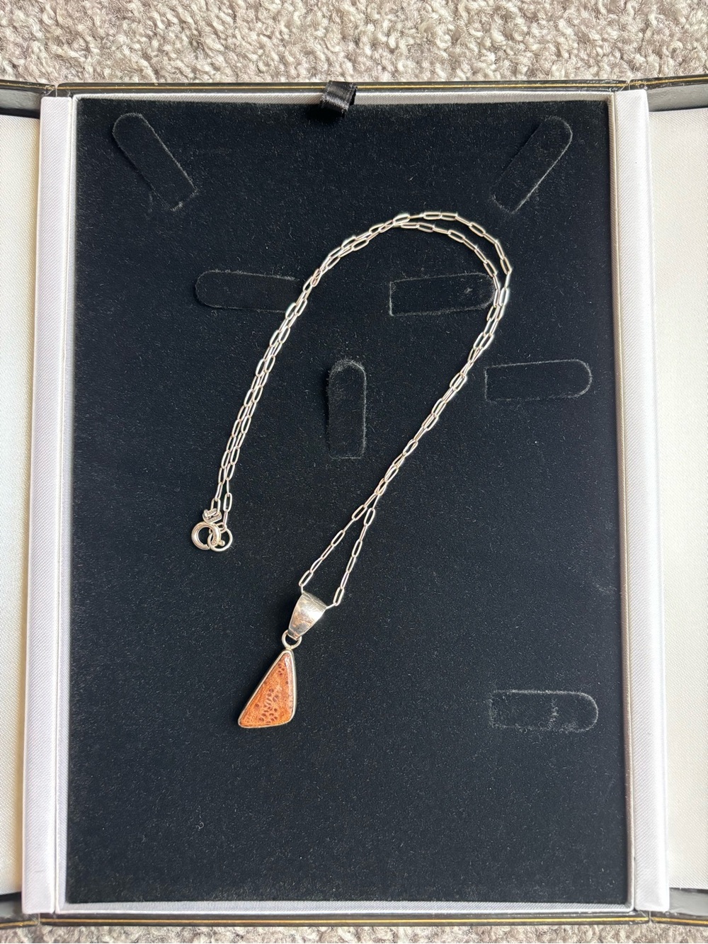 First American Traders Sterling Silver Necklace Triangular Stone Pendant